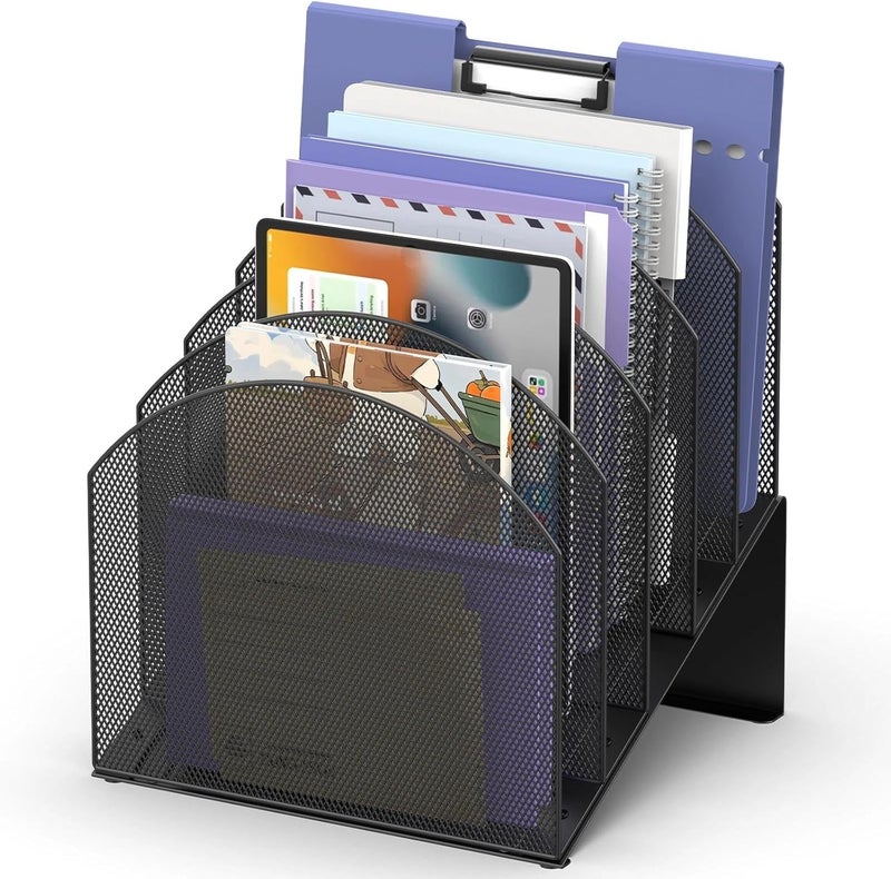 ReePlan 5-Section Desk File Organizer, Vertical File Organizer for Desk, Mesh Folder Holder Mail Sorter for Home Office School, Black - Image 1